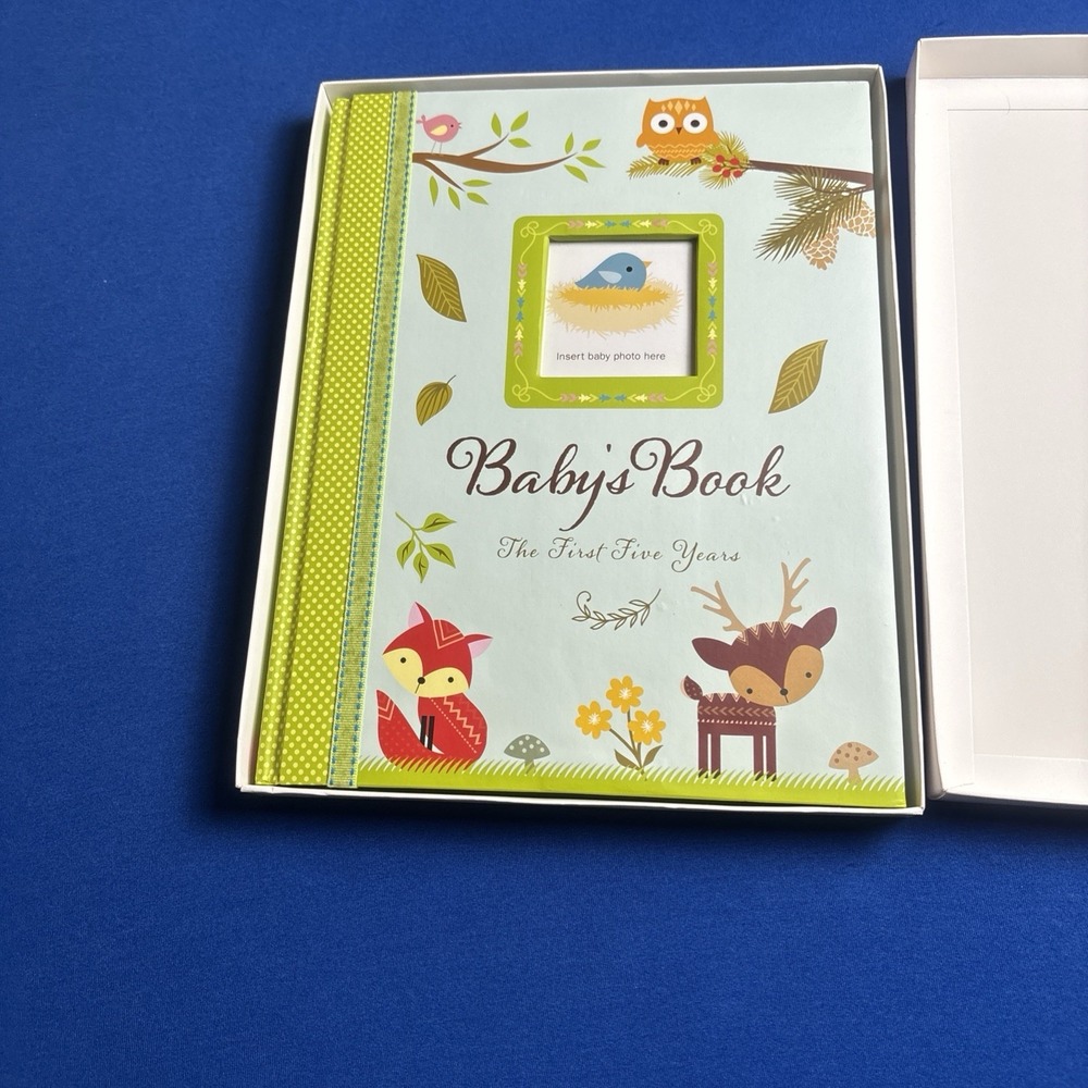 Baby's Book The First Five Years Woodland Memory Book Album Light Blue Green